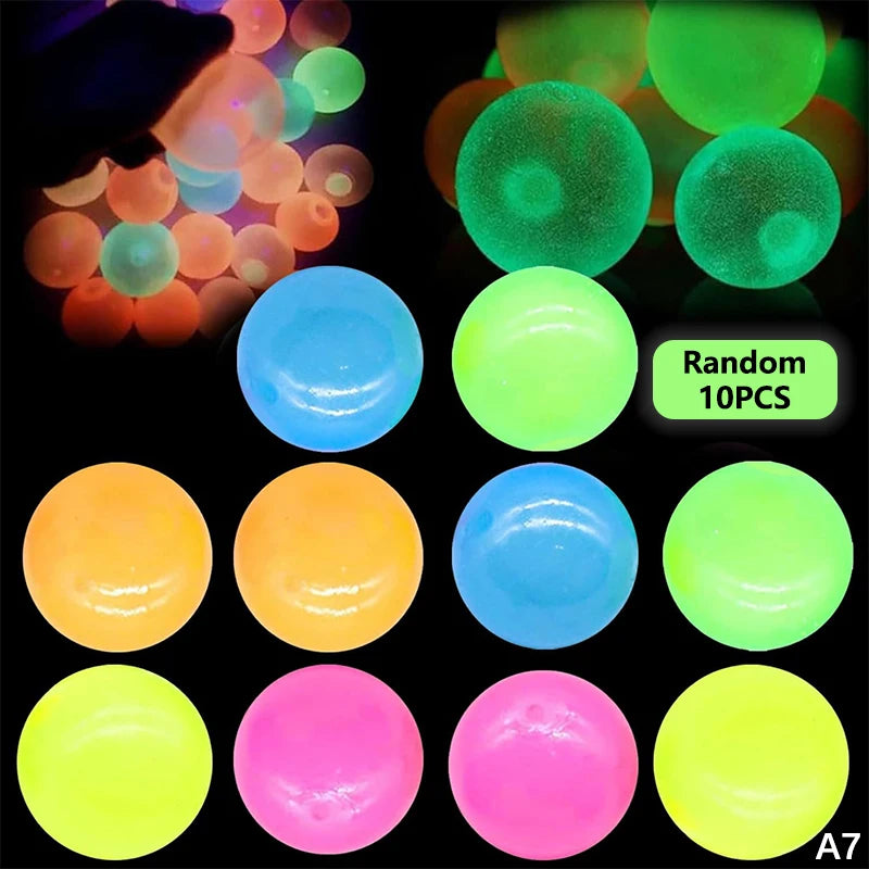 10pcs Glühen in den dunklen Bällen klebrige Decke Ball Fidget Bälle Stress Relief