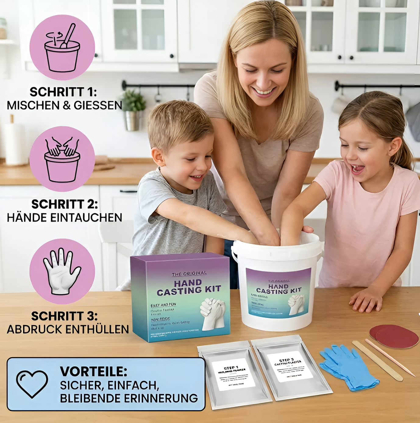 Handabdruck-Set für Familien & Paare – 3D Gips Erinnerungsset